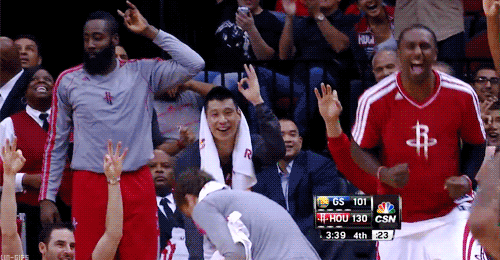 Jeremy Lin gif of the Rockets celebrating three-pointers