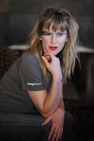 Sarah Slocum poses with Google Glass