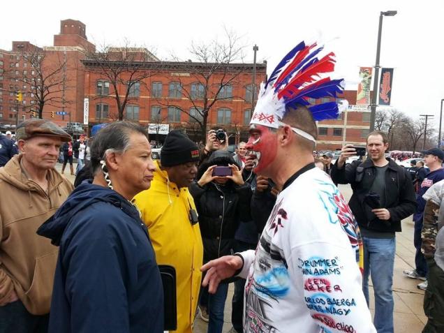 Native American meets Cleveland Indian Supporter