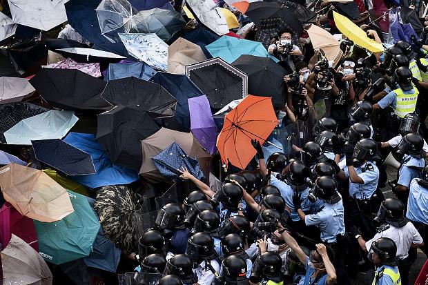 Police vs. Umbrellas in Hong Kong Protest