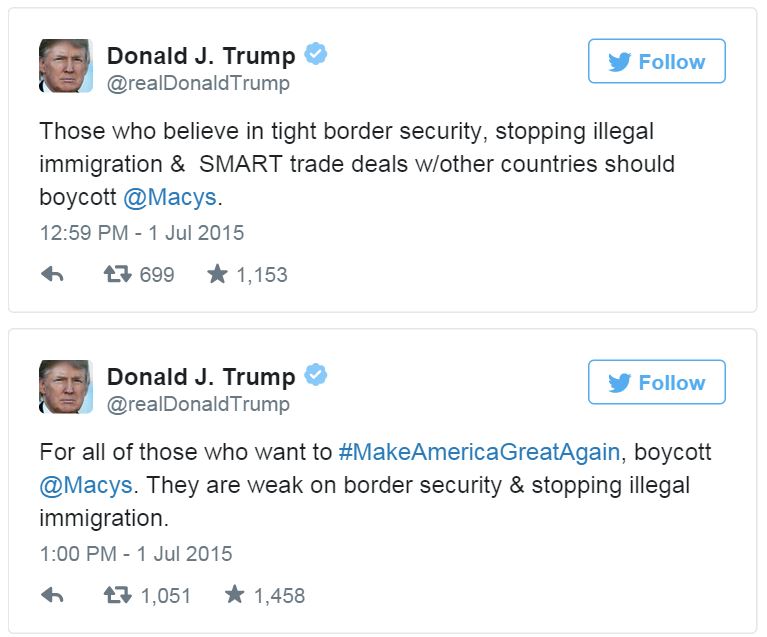 Trump boycott macys twitter