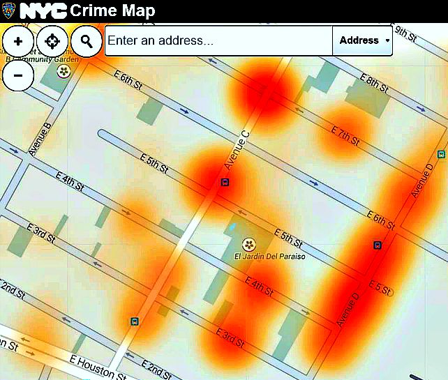 Heatmap Crime Map of Alphabet City in New York City