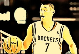 Cartoon Jeremy Lin dribbles for the Houston Rockets