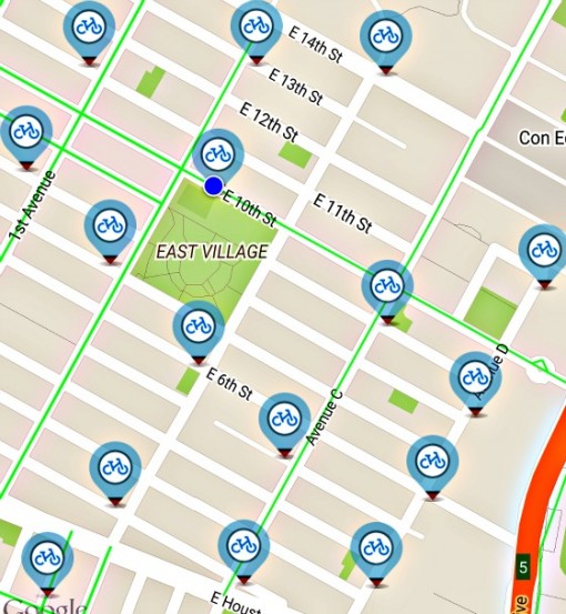 Citi Bike app shows empty stations in East Village stuarte