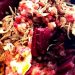 beet fried rice with crispy onions